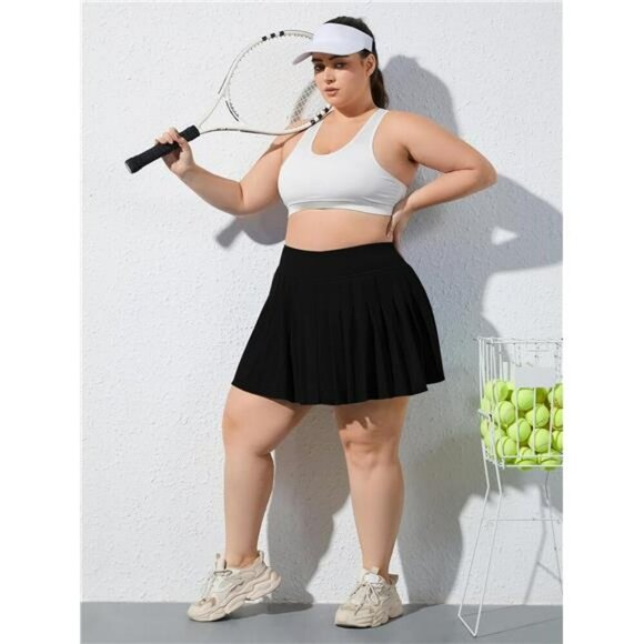 Plus Size Pleated Tennis Skirt High Waist Athletic Golf Skirt with Shorts - Picture 6 of 7